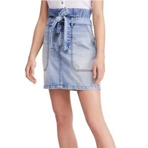 Free People Splendor in the Grass Paperbag High Waist Denim Skirt Indigo Blue